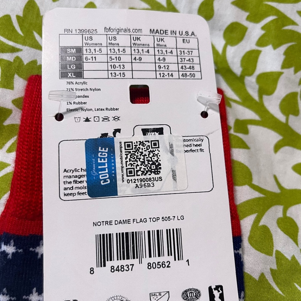 NWT Notre Dame American Flag Socks Men's Large (Sz 10-13) - Picture 5 of 5